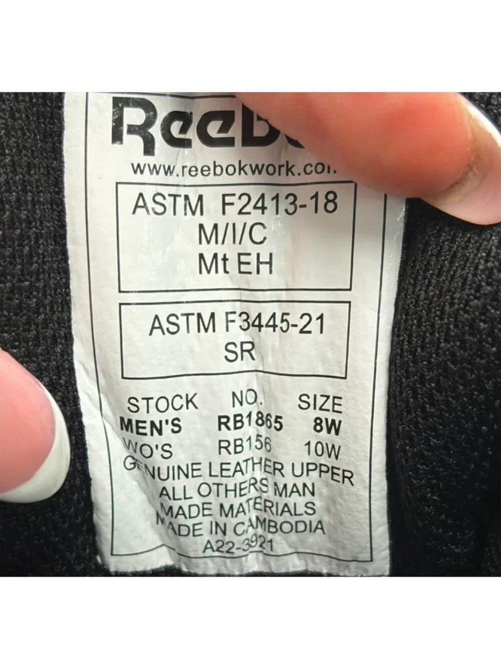 Reebok Centose Mens Size 8W Womens Size 10 Black Composite Toe Safety Work Shoes